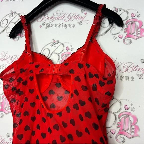 Nature intimates babydoll Chemise heart polka dot ❤️ red and black Lacey y2k - Picture 6 of 7